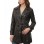 Jet Black Leather Hooded Long Coat - Women's Classic Zip Up Quilted Panel Slim Fit Mid Length Premium Warm Winter Overcoat