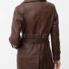 Vibe Chic Women Genuine Tan Brown Leather Trench Long Coat with Matching Waist Tie Belt, Modern Pointed Lapels, Sleek Fit Midline Overcoat