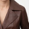 Vibe Chic Women Genuine Tan Brown Leather Trench Long Coat with Matching Waist Tie Belt, Modern Pointed Lapels, Sleek Fit Midline Overcoat