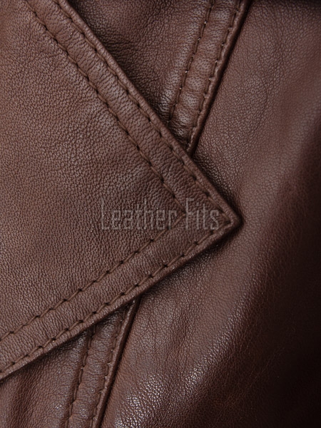 Vibe Chic Women Genuine Tan Brown Leather Trench Long Coat with Matching Waist Tie Belt, Modern Pointed Lapels, Sleek Fit Midline Overcoat