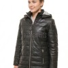 Luxe Winter Women's Genuine Lambskin Leather Longline Coat with Quilted Finish, Removable Hood, Stand Collar, Zip Front Outerwear