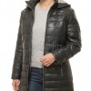 Luxe Winter Women's Genuine Lambskin Leather Longline Coat with Quilted Finish, Removable Hood, Stand Collar, Zip Front Outerwear