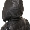 Luxe Winter Women's Genuine Lambskin Leather Longline Coat with Quilted Finish, Removable Hood, Stand Collar, Zip Front Outerwear