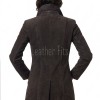 Timeless Elegance Women's Genuine Suede Leather Long Coat with Button Front, Convertible Collar, Tailored Fit and Classic Outerwear