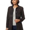 Timeless Elegance Women's Genuine Suede Leather Long Coat with Button Front, Convertible Collar, Tailored Fit and Classic Outerwear