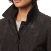 Timeless Elegance Women's Genuine Suede Leather Long Coat with Button Front, Convertible Collar, Tailored Fit and Classic Outerwear
