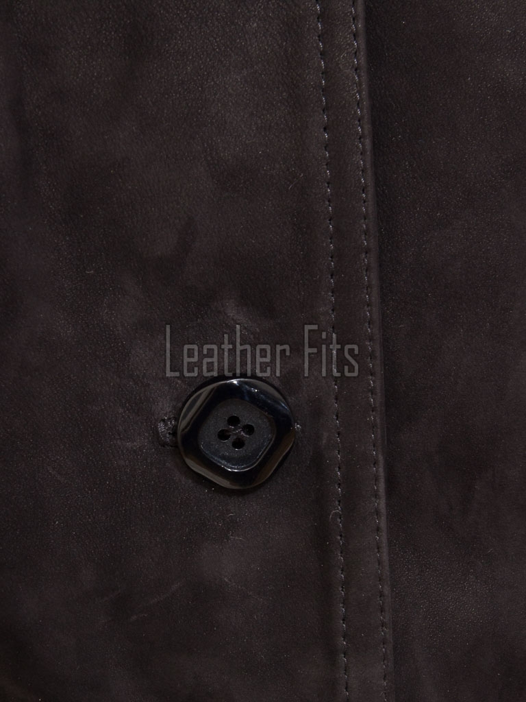 Timeless Elegance Women's Genuine Suede Leather Long Coat with Button Front, Convertible Collar, Tailored Fit and Classic Outerwear