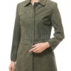 Sophisticated Heritage Women's Genuine Olive Suede Leather Long Coat with Button Front, Tailored Fit, Classic Collar Outerwear