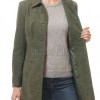 Sophisticated Heritage Women's Genuine Olive Suede Leather Long Coat with Button Front, Tailored Fit, Classic Collar Outerwear