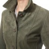 Sophisticated Heritage Women's Genuine Olive Suede Leather Long Coat with Button Front, Tailored Fit, Classic Collar Outerwear
