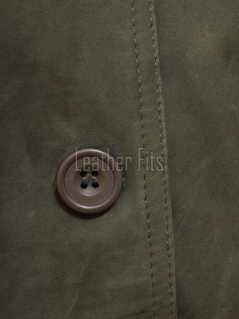 Sophisticated Heritage Women's Genuine Olive Suede Leather Long Coat with Button Front, Tailored Fit, Classic Collar Outerwear