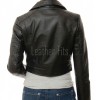 Vanguard Onyx Black Cropped Moto Jacket - Women's Genuine Lambskin Asymmetric Zip Outerwear Quilted Shoulder Panel Heavy Hardware Short Garment
