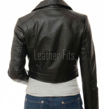 Vanguard Onyx Black Cropped Moto Jacket - Women's Genuine Lambskin Asymmetric Zip Outerwear Quilted Shoulder Panel Heavy Hardware Short Garment
