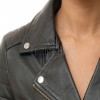 Vanguard Onyx Black Cropped Moto Jacket - Women's Genuine Lambskin Asymmetric Zip Outerwear Quilted Shoulder Panel Heavy Hardware Short Garment