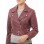 Regal Burgundy Cropped Moto Jacket - Women's Genuine Lambskin Asymmetric Zip Outerwear Ribbed Shoulder Panel Double Buckle Short Garment