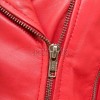 Crimson Scarlet Cropped Moto Jacket - Women's Genuine Lambskin Asymmetric Zip Outerwear Ribbed Shoulder Detail Dual Side Buckle Short Garment