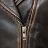 Vintage Distressed Cropped Moto Jacket - Women's Genuine Cowhide Asymmetric Zip Outerwear Ribbed Shoulder Panel Antique Finish Short Garment