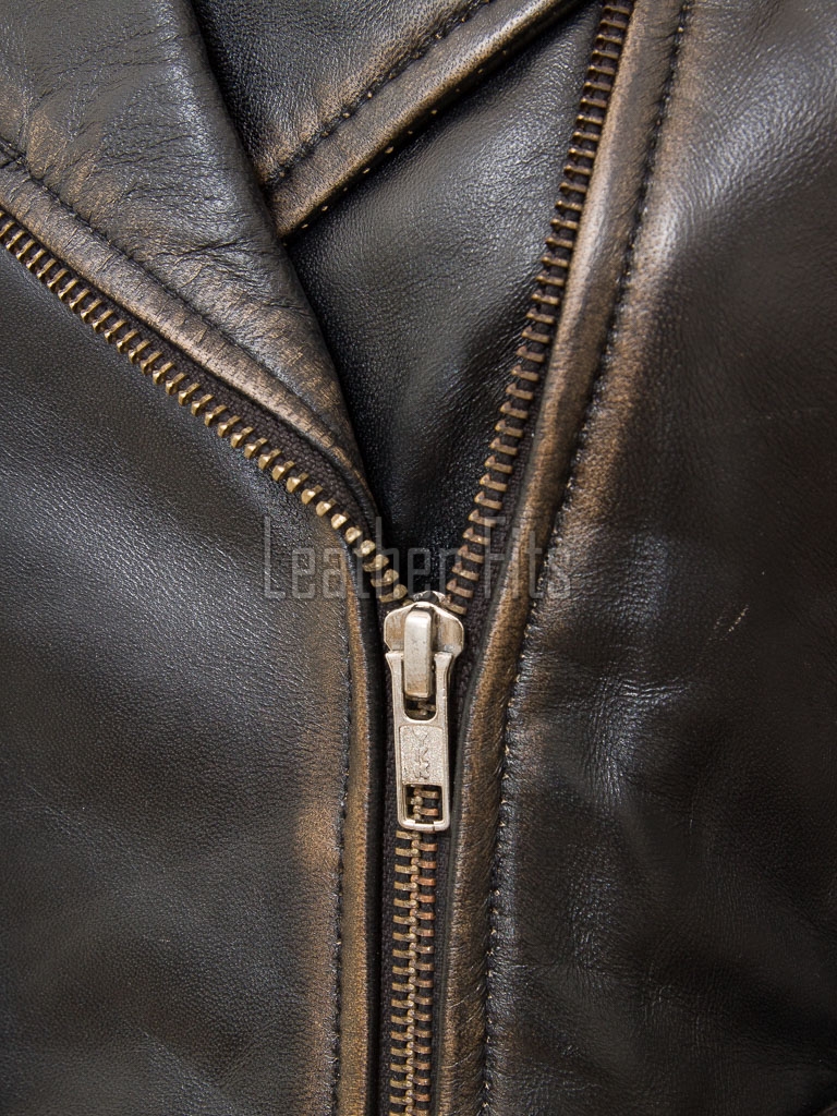 Vintage Distressed Cropped Moto Jacket - Women's Genuine Cowhide Asymmetric Zip Outerwear Ribbed Shoulder Panel Antique Finish Short Garment