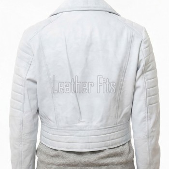 Vintage Distressed Cropped Moto Jacket - Women's Genuine Cowhide Asymmetric Zip Outerwear Ribbed Shoulder Panel Antique Finish Short Garment