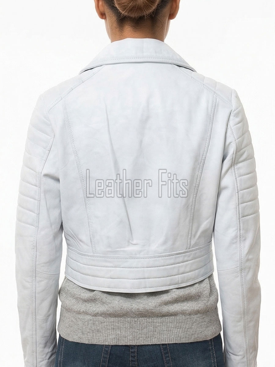 Vintage Distressed Cropped Moto Jacket - Women's Genuine Cowhide Asymmetric Zip Outerwear Ribbed Shoulder Panel Antique Finish Short Garment