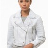 Vintage Distressed Cropped Moto Jacket - Women's Genuine Cowhide Asymmetric Zip Outerwear Ribbed Shoulder Panel Antique Finish Short Garment