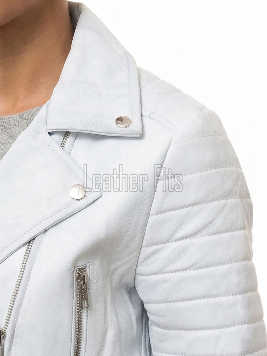 Vintage Distressed Cropped Moto Jacket - Women's Genuine Cowhide Asymmetric Zip Outerwear Ribbed Shoulder Panel Antique Finish Short Garment