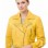 Radiant Canary Yellow Cropped Moto Jacket - Women's Genuine Lambskin Asymmetric Zip Outerwear Ribbed Shoulder Detail Side Buckle Short Garment