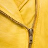 Radiant Canary Yellow Cropped Moto Jacket - Women's Genuine Lambskin Asymmetric Zip Outerwear Ribbed Shoulder Detail Side Buckle Short Garment