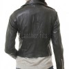 Sleek Onyx Black Cropped Moto Jacket - Women's Genuine Lambskin Asymmetric Zip Outerwear Clean Back Panel Zippered Pocket Short Garment