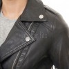 Sleek Onyx Black Cropped Moto Jacket - Women's Genuine Lambskin Asymmetric Zip Outerwear Clean Back Panel Zippered Pocket Short Garment