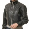 Refined Black Stand Collar Cropped Leather Jacket - Women's Genuine Cowhide Central Zip Outerwear Western Yoke Banded Hem Short Garment