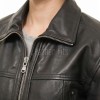 Refined Black Stand Collar Cropped Leather Jacket - Women's Genuine Cowhide Central Zip Outerwear Western Yoke Banded Hem Short Garment