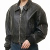 Vintage Distressed Black Cropped Bomber Jacket - Women's Premium Lambskin Central Metal Zip Outerwear Weathered Edge Ribbed Hem Short Garment