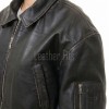 Vintage Distressed Black Cropped Bomber Jacket - Women's Premium Lambskin Central Metal Zip Outerwear Weathered Edge Ribbed Hem Short Garment