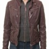 Luxury Plum Maroon Hooded Leather Jacket - Women's Genuine Lambskin Layered Dual Zip Outerwear Quilted Shoulder Detail Snap Hem Moto Garment
