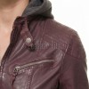 Luxury Plum Maroon Hooded Leather Jacket - Women's Genuine Lambskin Layered Dual Zip Outerwear Quilted Shoulder Detail Snap Hem Moto Garment