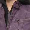 Vibrant Violet Purple Hooded Leather Jacket - Women's Genuine Lambskin Central Zip Outerwear Quilted Shoulder Detail Snap Hem Moto Garment